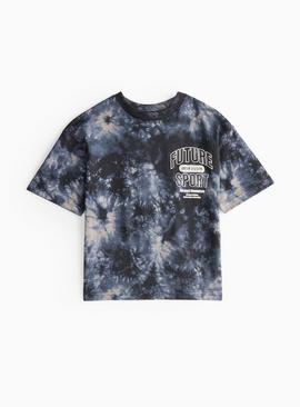 Blue Tie Dye Graphic Print T-Shirt