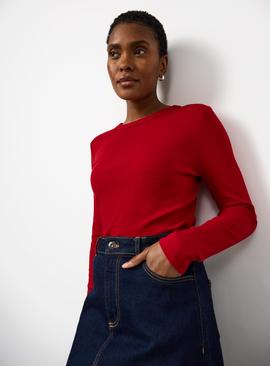 Red Modal Blend Ribbed Top