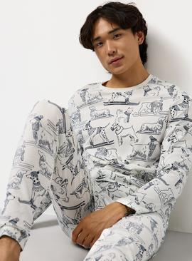 Matching Family Men's Christmas Skiing Dogs Printed Jersey Pyjamas