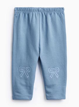 Blue Bow Design Fleece Lined Leggings