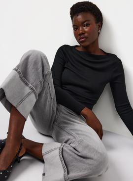 Slash Neck Ribbed Top