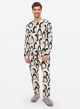 Matching Family Men's Christmas Penguin Print Slinky Fleece Pyjamas