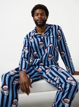 Matching Family Men's Christmas Navy Stripe Santa Traditional Pyjamas