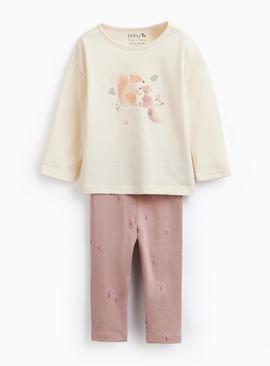 Squirrel Print Long Sleeve Top & Leggings Set