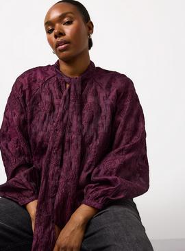 Tie Neck Jacquard Blouse