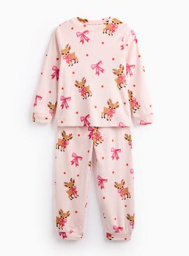 Pink Deer Bows Printed Slinky Fleece Pyjamas