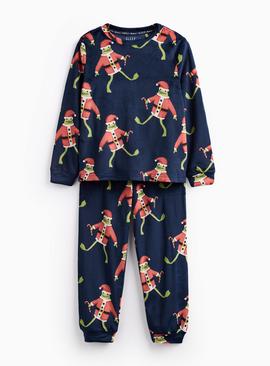 Navy Santa Frogs Printed Slinky Fleece Pyjamas