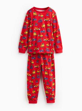 Red Vehicle & Christmas Tree Print Pyjama Set