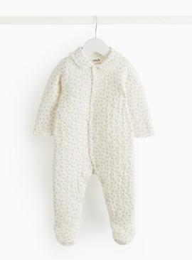 White Floral Print Collared 2.5 Tog Quilted Sleepsuit