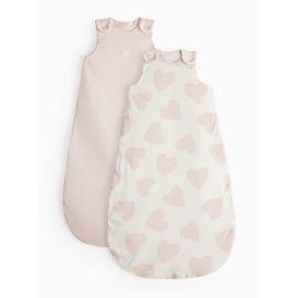 Pink Hearts Printed 2.5 Tog Sleeping Bag 2 Pack 6-12 months