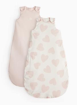 Pink Hearts Printed 2.5 Tog Sleeping Bag 2 Pack