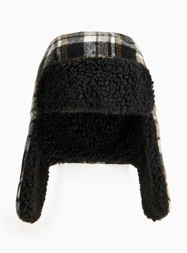 Brown Brushed Check Trapper Hat