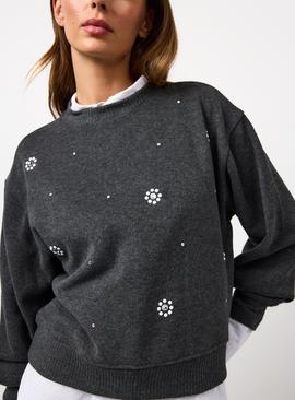 Charcoal Embellished Soft Touch Crew Jumper