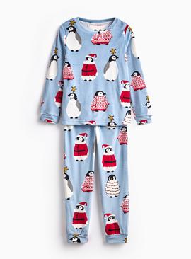 Matching Family Kids' Blue Penguin Slinky Pyjama Set