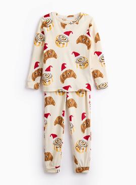 Matching Family Kids' Christmas Croissant Printed Slinky Fleece Pyjamas