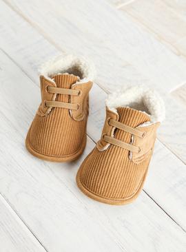 Beige Corduroy Lace Up Shoes