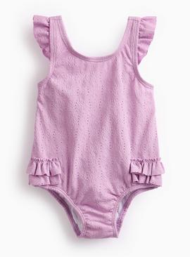 Lilac Textured Frill Swimsuit