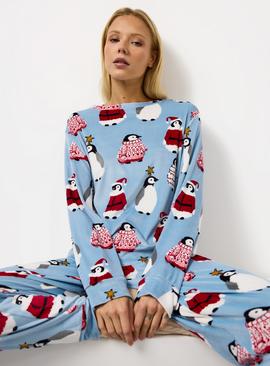 Matching Family Women's Christmas Blue Penguins Slinky Pyjamas