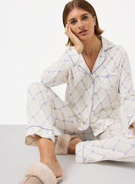 Women's Blue Bow Printed Traditional Pyjamas