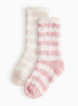 Pink Striped Fluffy Cosy Socks 2 Pack