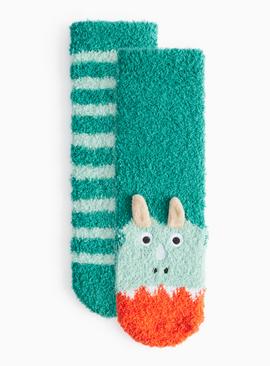 Green Dino & Striped Cosy Socks 2 Pack