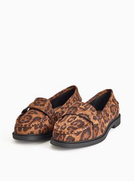 Uno Fit Wide Fit Leopard Print Faux Suede Loafers