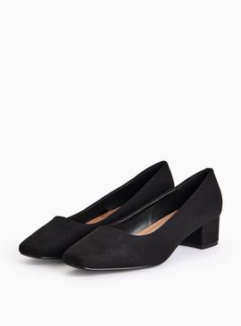 Uno Fit Black Wide Fit Faux Suede Block Heel Court Shoes
