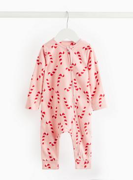 Christmas Matching Family Candy Cane Fleece Sleepsuit 12-18 months