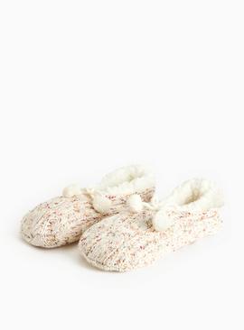 Cream Cable Knit Fleece Lined Footsie Socks