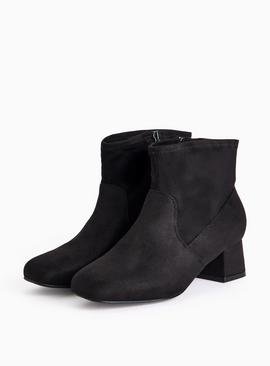 Uno Fit Black Wide Fit Faux Suede Ankle Boots