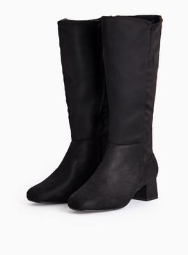 Uno Fit Black Faux Suede Wide Fit Long Leg Boots