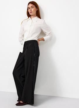 Black Tailored Sequin Side Panel Wide Leg Trousers