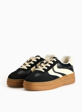 Black Faux Leather Contrast Platform Trainers