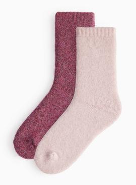 Pink Chunky Wool Blend Socks 2 Pack 4-8