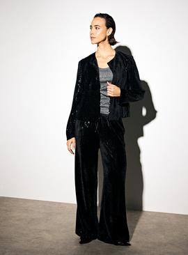 Black Sequin Embellished Pull-On Wide Leg Trousers