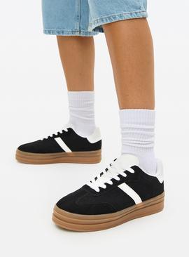Black Stripe Faux Suede Chunky Sole Trainers
