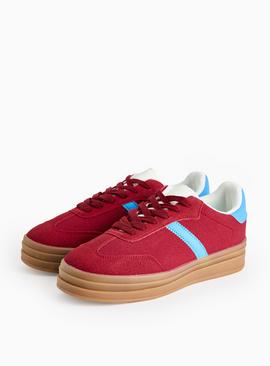Red Stripe Faux Suede Chunky Sole Trainers