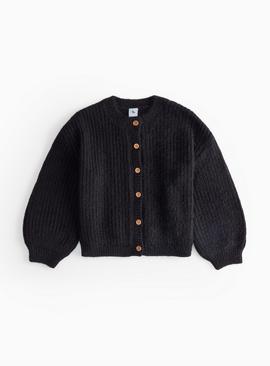 Black Crew Neck Knitted Cardigan