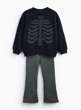 Halloween Hotfix Skeleton Sweatshirt & Shimmer Flared Leggings