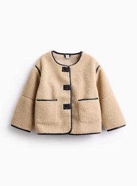 Beige Borg Fleece Button Jacket