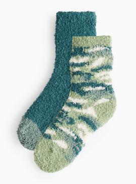 Green Camo Cosy Socks 2 Pack
