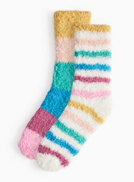 2pk Stripe Cosy Socks 4-8