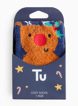 Christmas Mini Me Reindeer Sock In A Box Slipper Socks 4-8