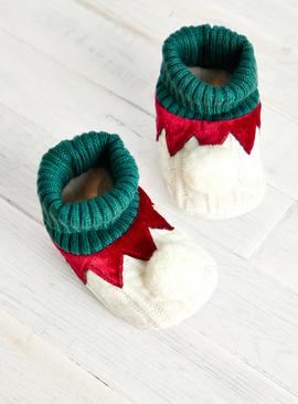 Christmas Elf Knitted Pom Pom Booties
