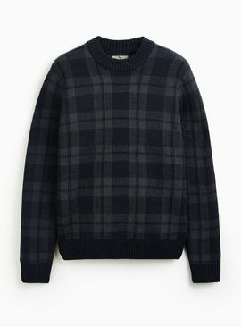 Blue Checked Crew Neck Jumper