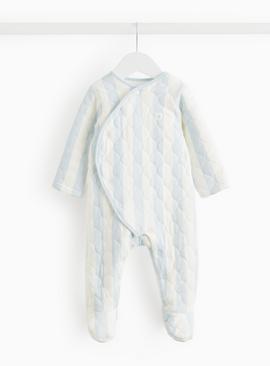 Blue Stripe Print Quilted 2.5 Tog Sleepsuit