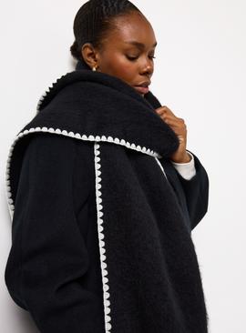 Black Contrast Whipstitch Heavyweight Scarf One Size