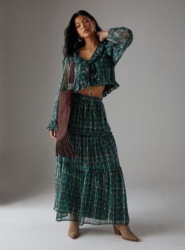 WAREHOUSE Metallic Chiffon Tier Maxi Skirt