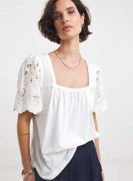 JD WILLIAMS Square Neck Lace Sleeve Top
