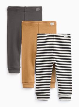 Striped And Plain Ribbed Leggings 3 Pack
